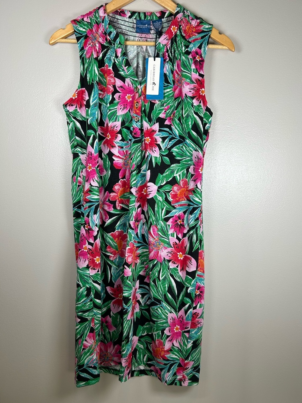 Caribbean Joe Tropical Floral Sleeveless Shift Dress NWT